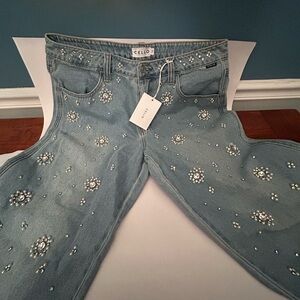 Cello Blue Embellished Flare Jeans NWT
